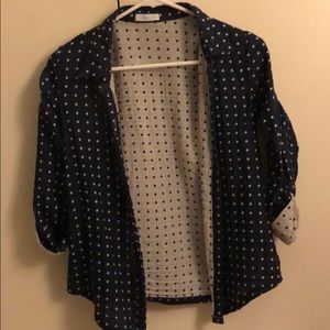 Jun & Ivy navy blue and white polka dot button up